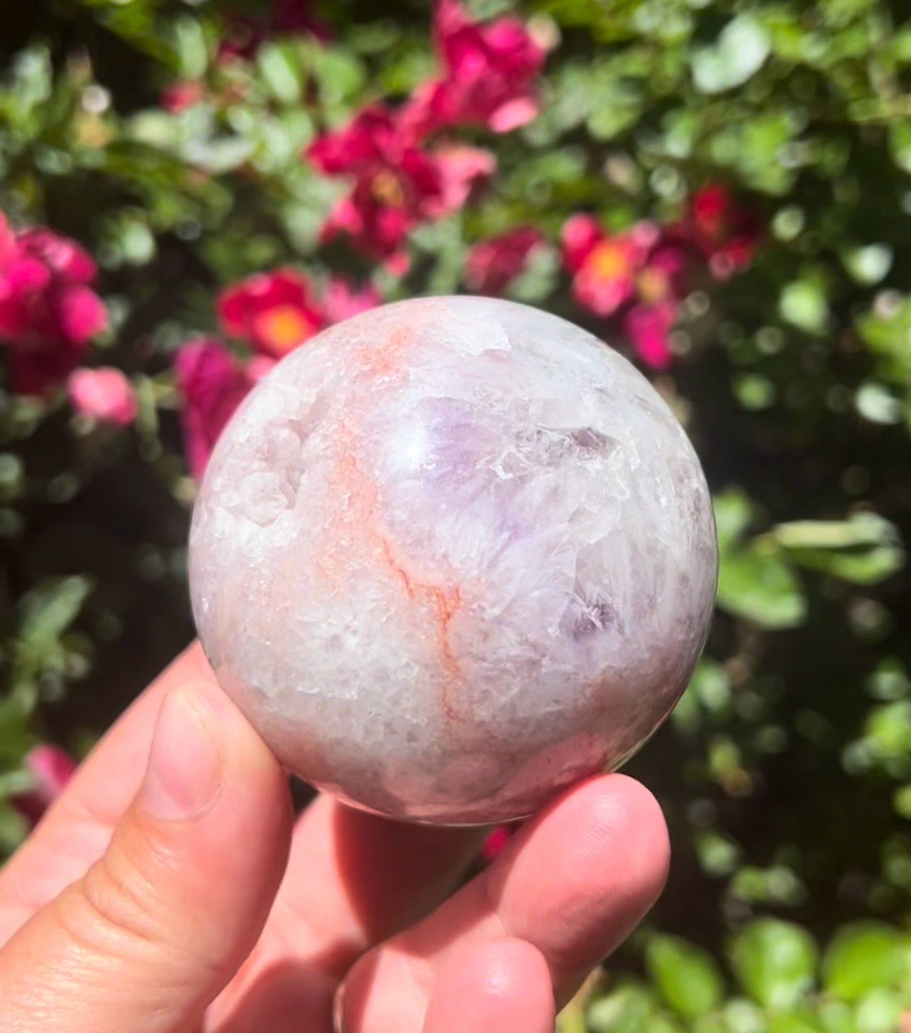 Pink Amethyst with Flower Agate Sphere (1)