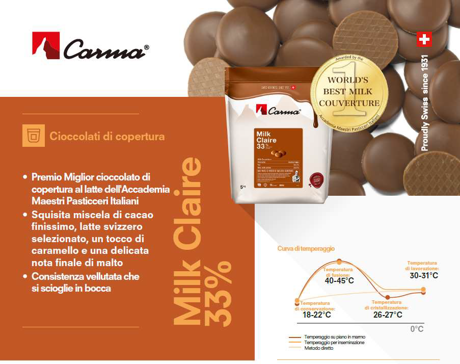 Carma Milk Claire 33% cioccolato al latte sacch. da 5 kg.