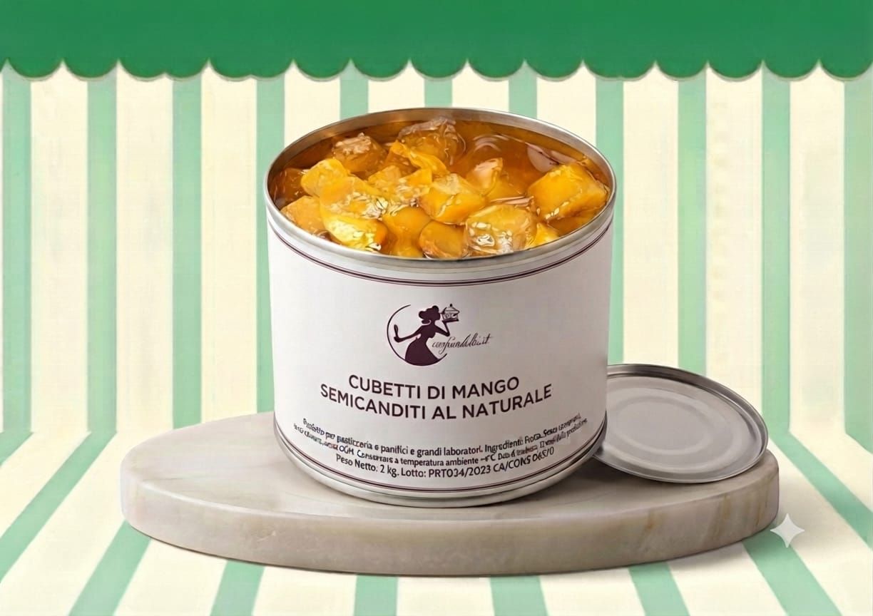 CUBETTI MANGO SEMICANDITI  AL NATURALE (SENZA CONSERVANTI) LATTA DA 2 KG.