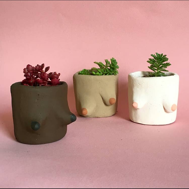 Clay Tits - Painted Cement Boob Pots
