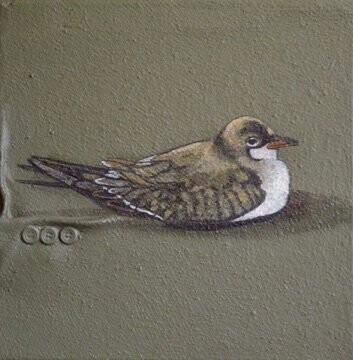 Collage  Clothes & Acrylic  With powder color pigment on Canvas on a wooden frame // Size:  ca. 30 x 30 x 3 cm,