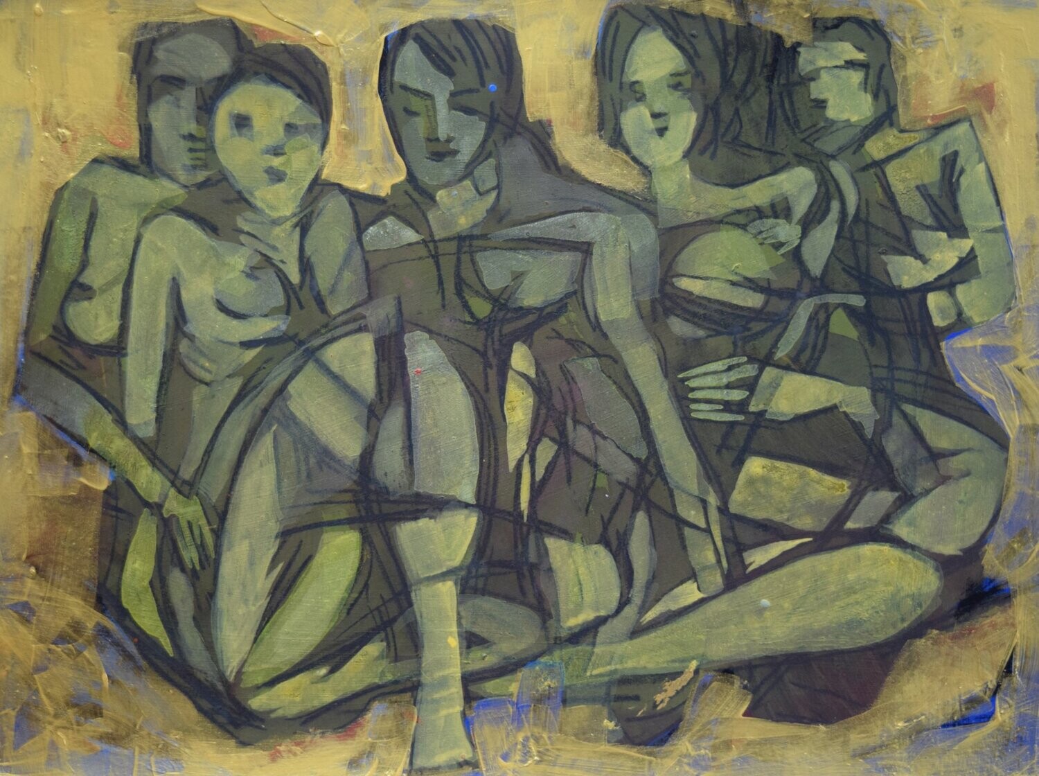 Acrylic on paper and their collage on canvas with wooden frame//Size:: ca. 22 x 30 x 4 cm,