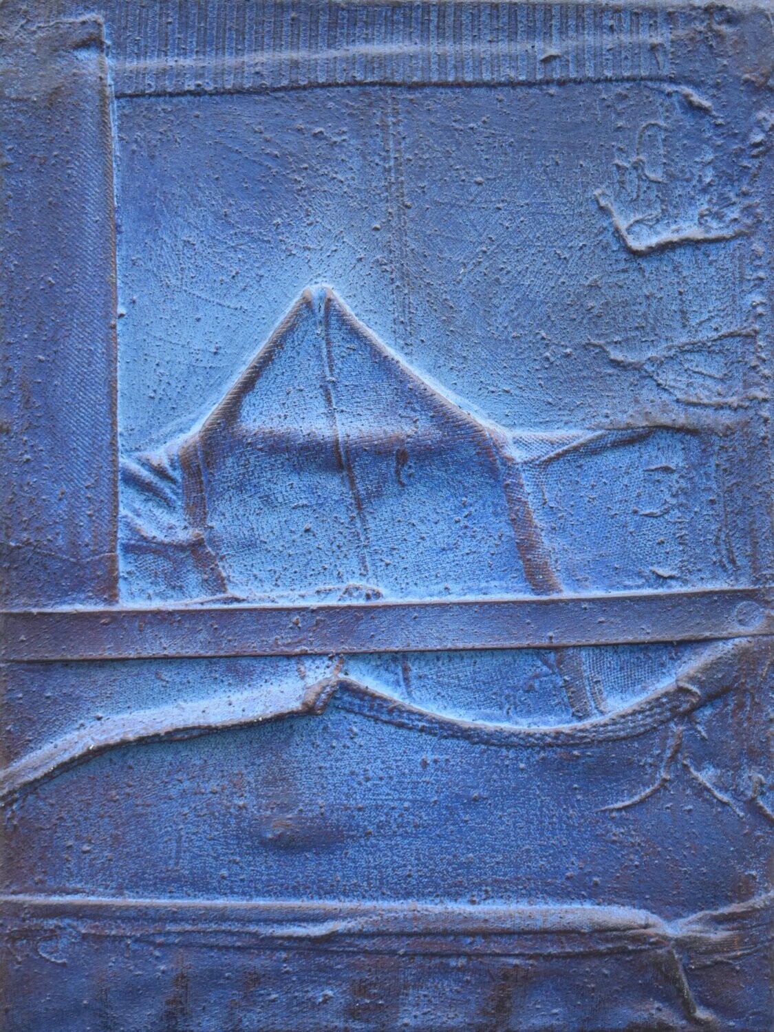 Collage  Clothes & Acrylic  With powder color pigment on Canvas on a wooden frame // Size: ca. 30 x 40 x 2 cm,