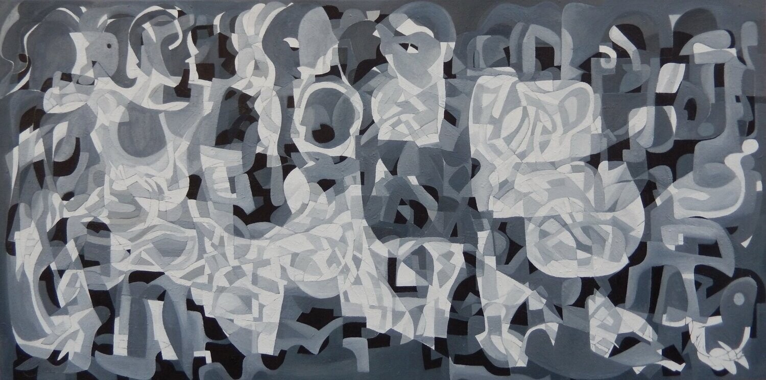 light as form, gray  ,Oil  on canvas  with wooden frame  // Size: ca..100 x 200 x 2 cm,