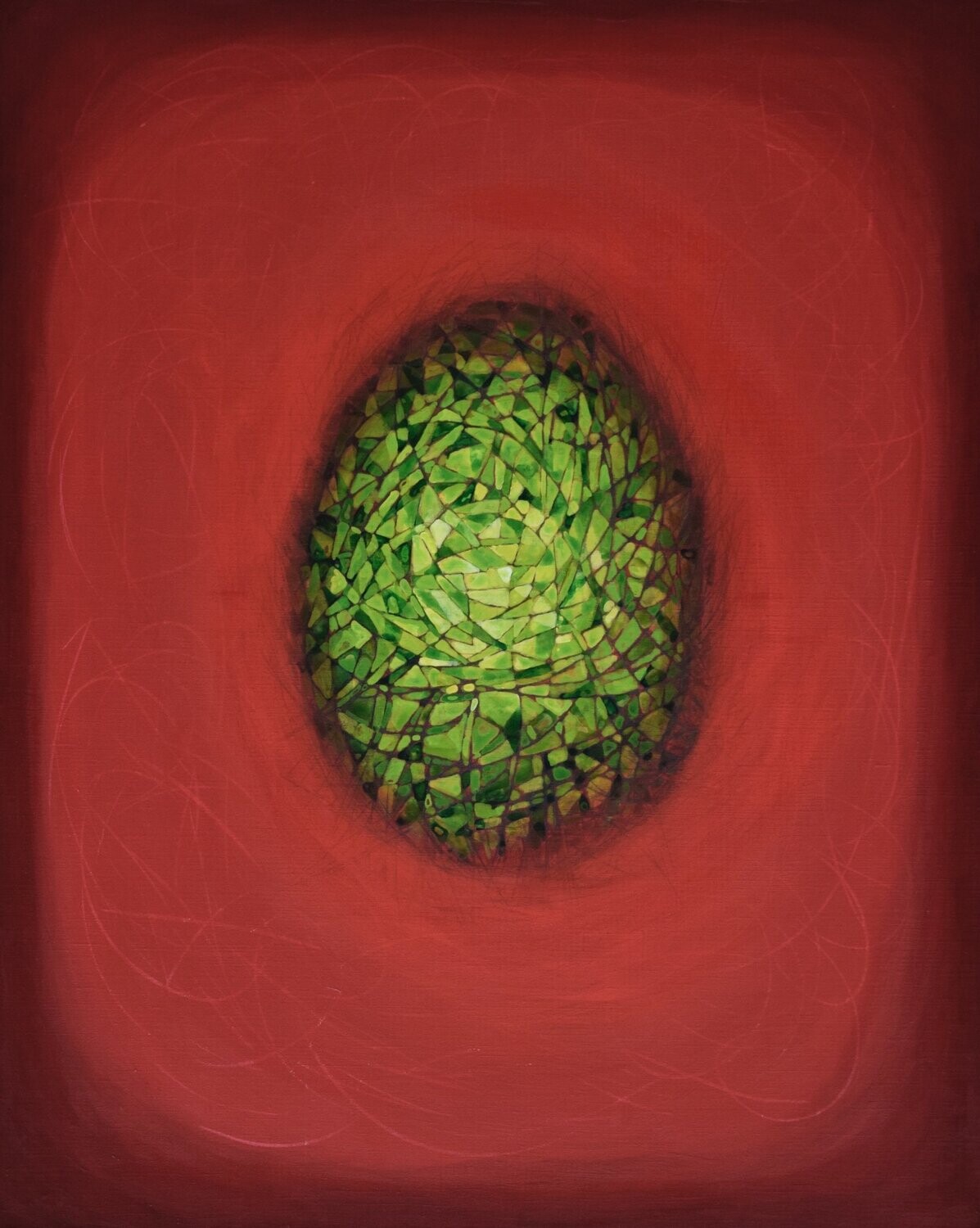 Red world,  Oriental miniature,  Acryilc  on the canvas // Size : ca. 80 x 100 x 2 cm,