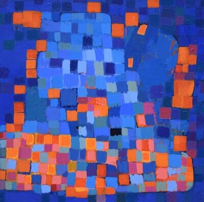 blue, orange, Free - Abstract Painting //size : ca. 100 x 100 x 2 cm