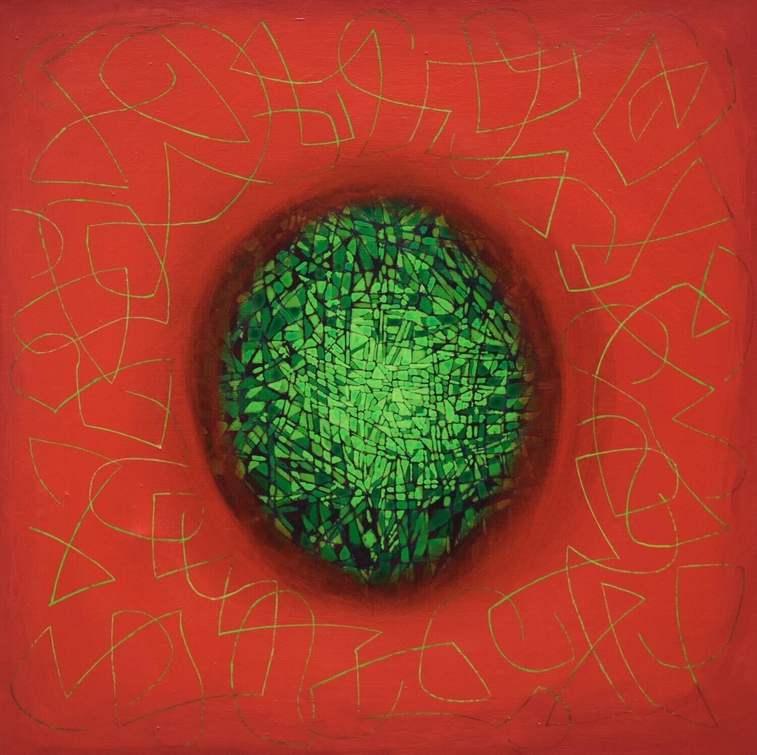 Red world,  Oriental miniature,  Acryilc  on the canvas // Size : ca. 80 x 80 x 2 cm,