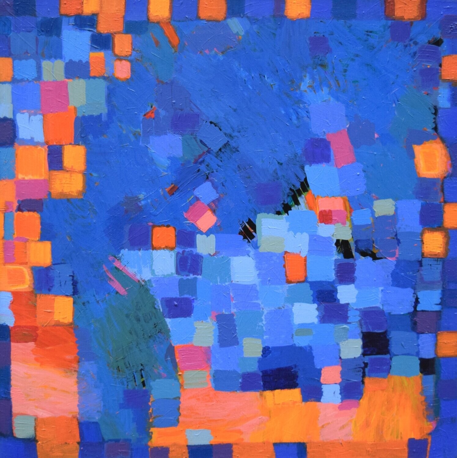 Blau und Orange, abstrakte Malerei  //Size : ca. 100 x 100 x 4 cm