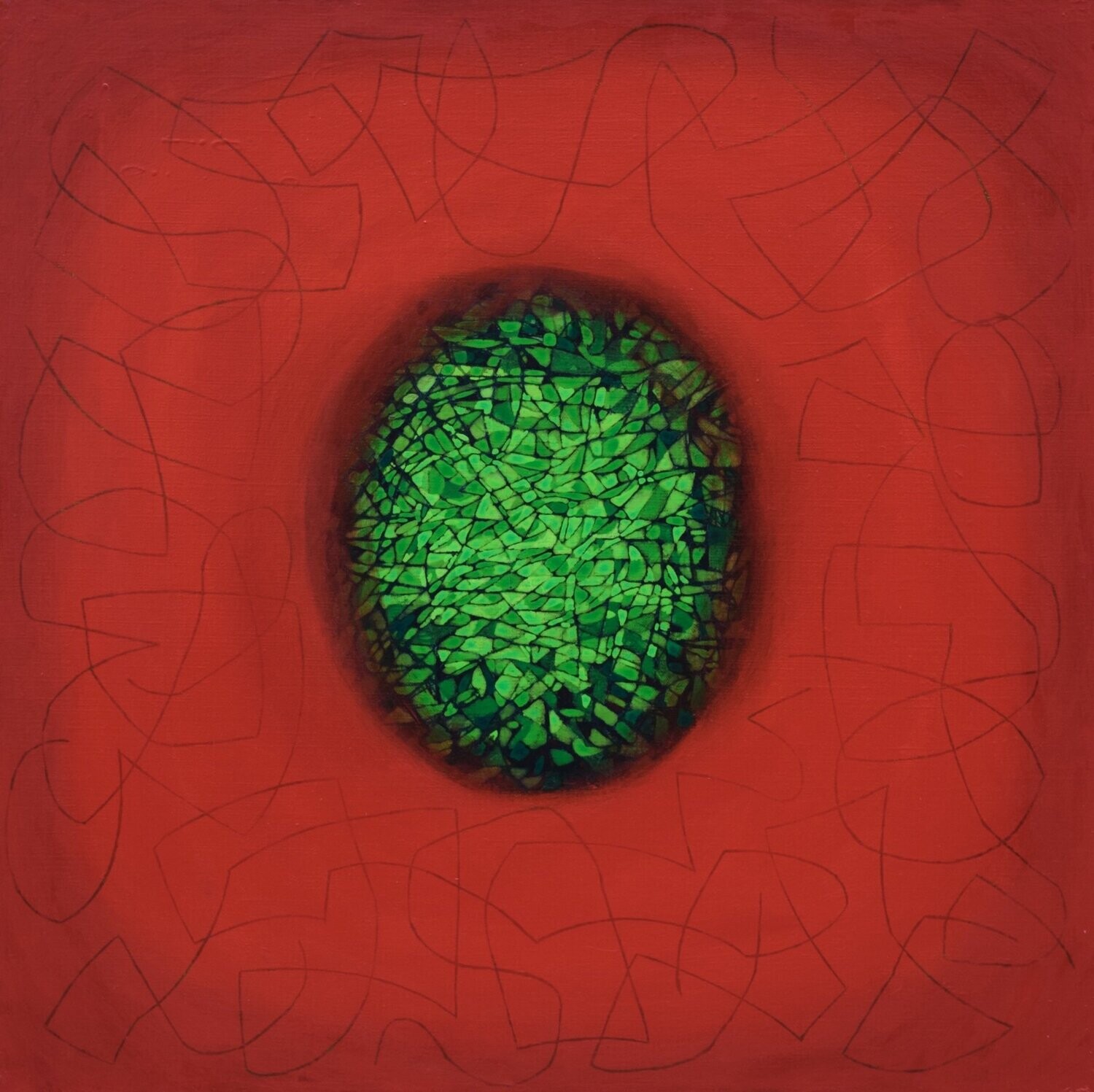 Red world,  Oriental miniature,  Acryilc  on the canvas // Size : ca. 80 x 80 x 2 cm,