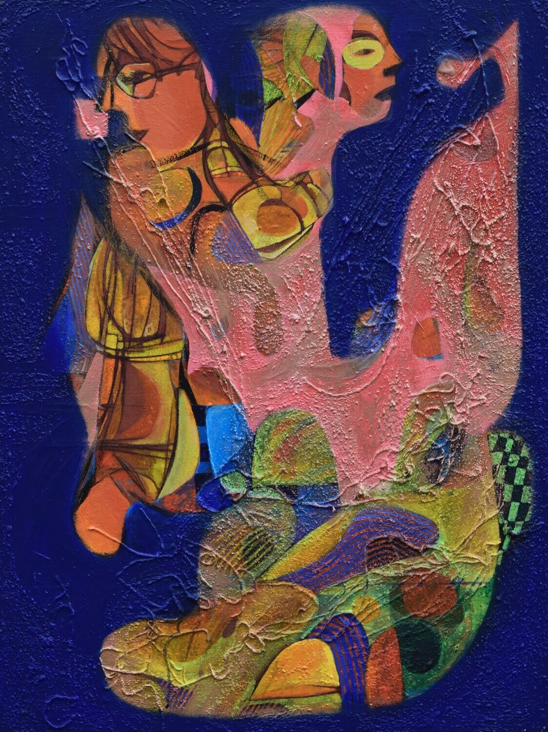 Acrylic Mixed collage  Painting / Light as form Abstract Figurative // Size: ca. 70 x 100 x 2 cm,