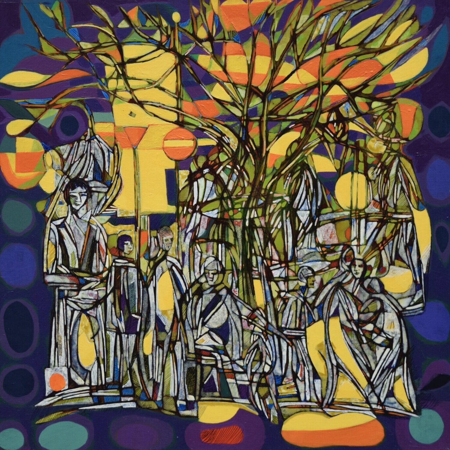 City,  Acryilc  on the canvas. /  Figurative , Light as Form // Size : ca. 80 x 80 x 2 cm,