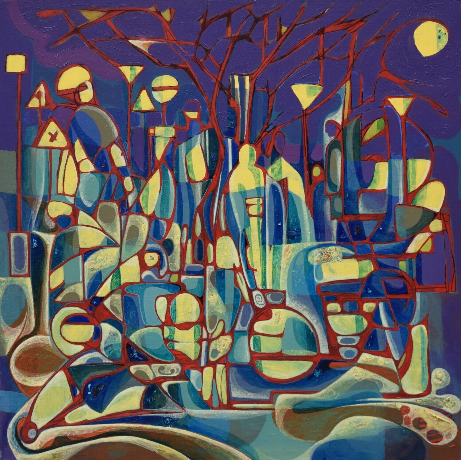 City,  Acryilc  on the canvas. /  Figurative , Light as Form // Size : ca. 80 x 80 x 2 cm