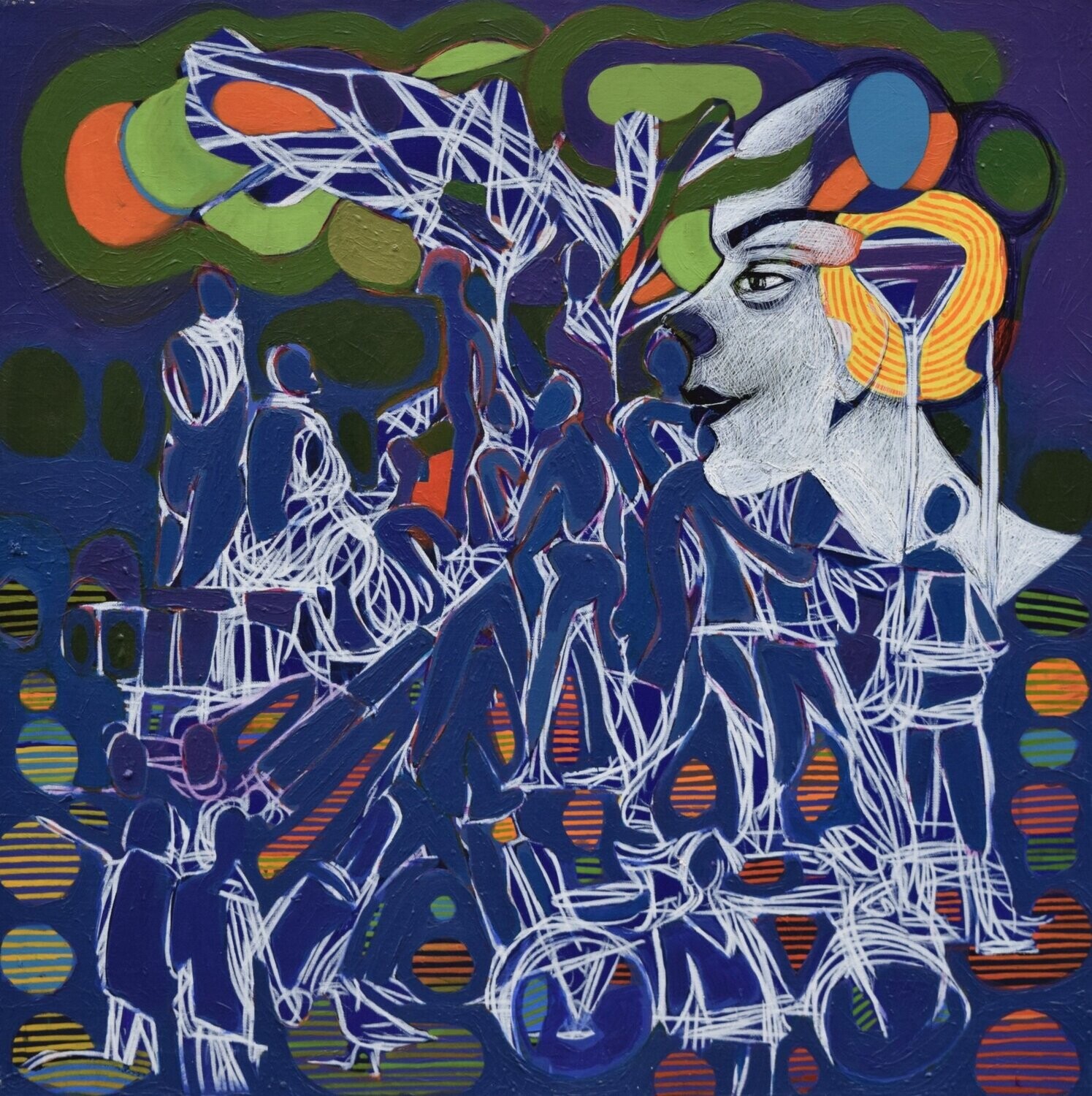 City,  Acryilc  on the canvas. /  Figurative , Light as Form // Size : ca. 80 x 80 x 2 cm,