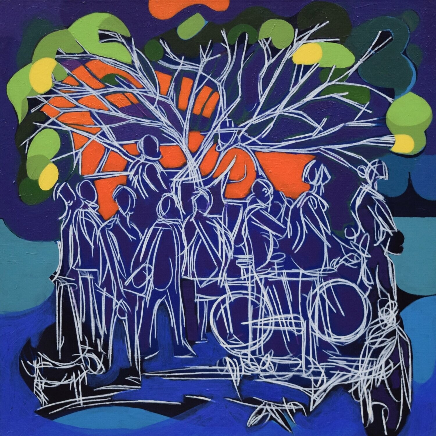 City,  Acryilc  on the canvas. /  Figurative , Light as Form // Size : ca. 80 x 80 x 2 cm