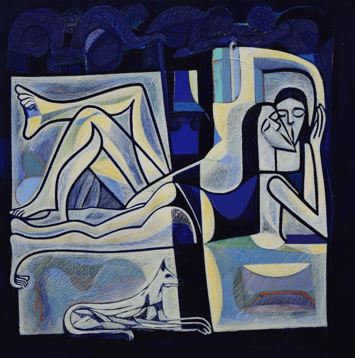 City. Blau  ,  Acryilc  on the canvas. /  Figurative , Light as Form // Size : ca. 80 x 80 x 2 cm,