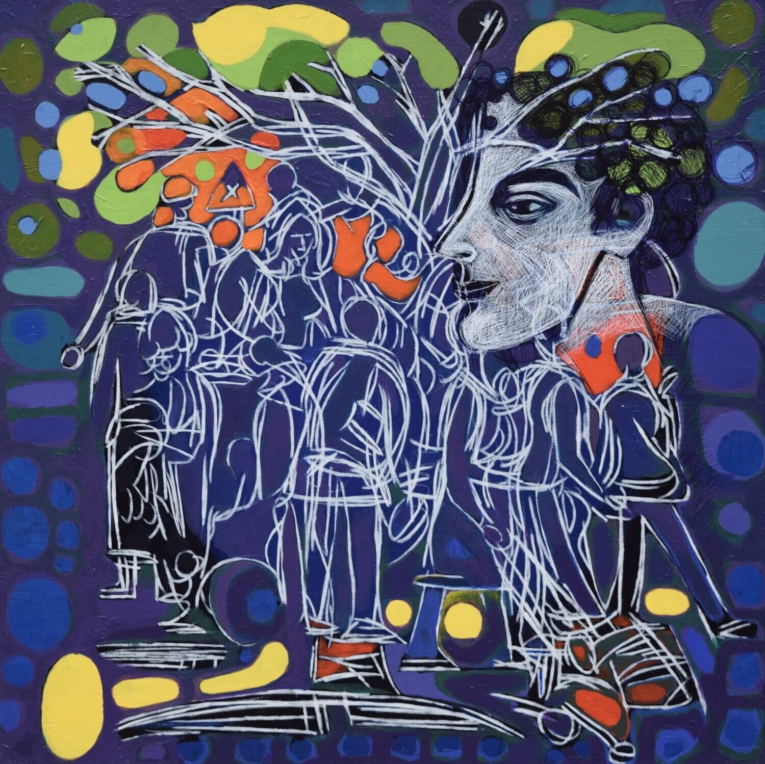 City,  Acryilc  on the canvas. /  Figurative , Light as Form // Size : ca. 80 x 80 x 2 cm,