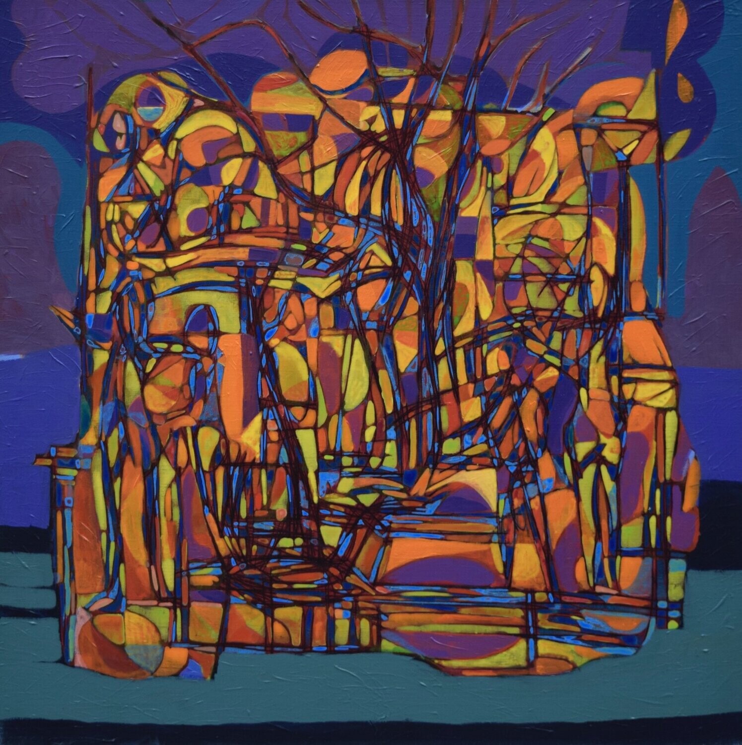 City,  Acryilc  on the canvas. /  Figurative , Light as Form // Size : ca. 80 x 80 x 2 cm,