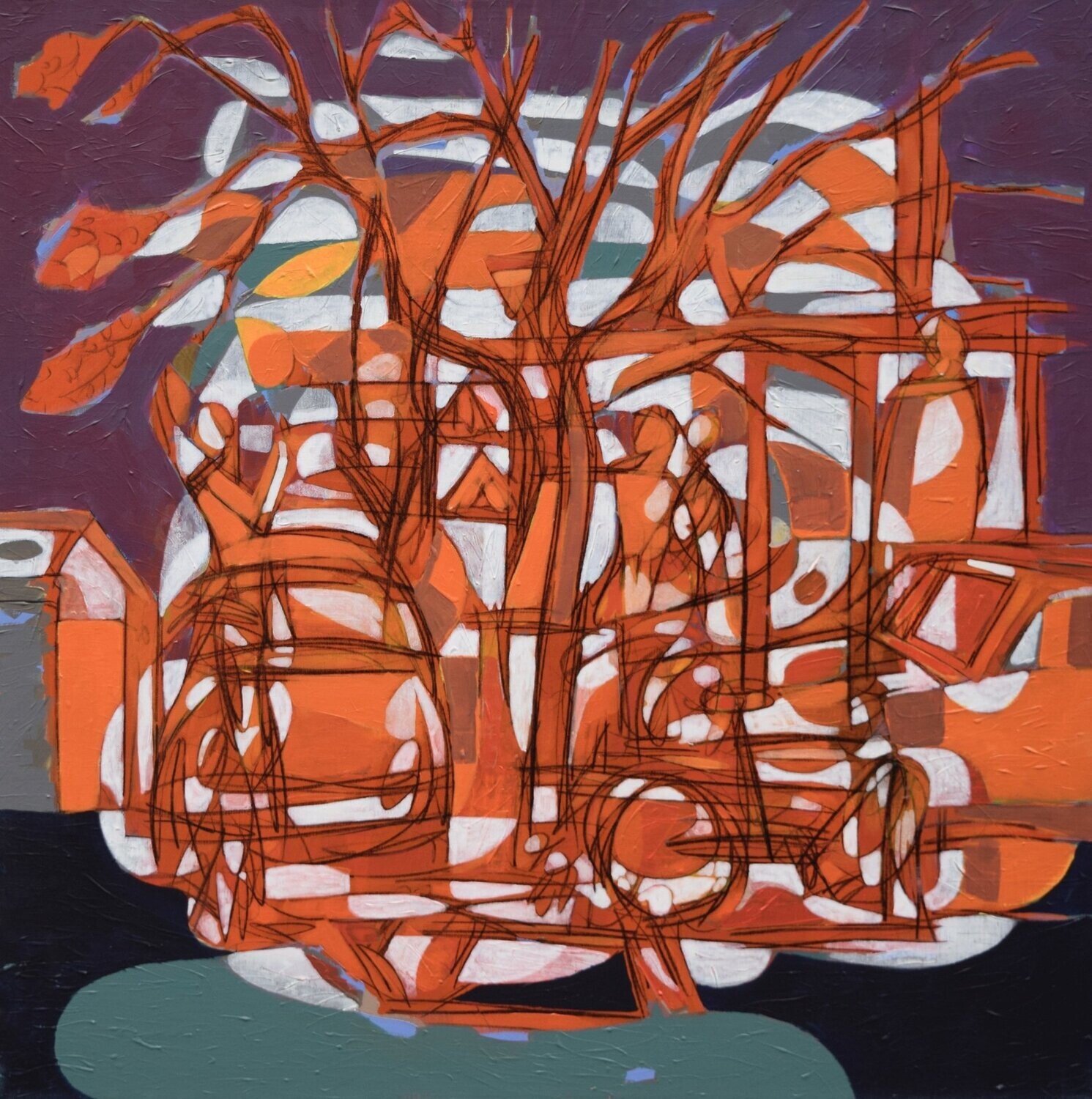 City .Orang  ,  Acryilc  on the canvas. /  Figurative , Light as Form // Size : ca. 80 x 80 x 2 cm,