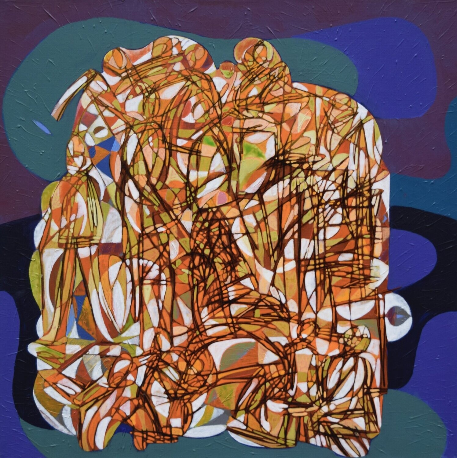 Red world,  Oriental miniature,  Acryilc  on the canvas // Size : ca. 80 x 80 x 2 cm,