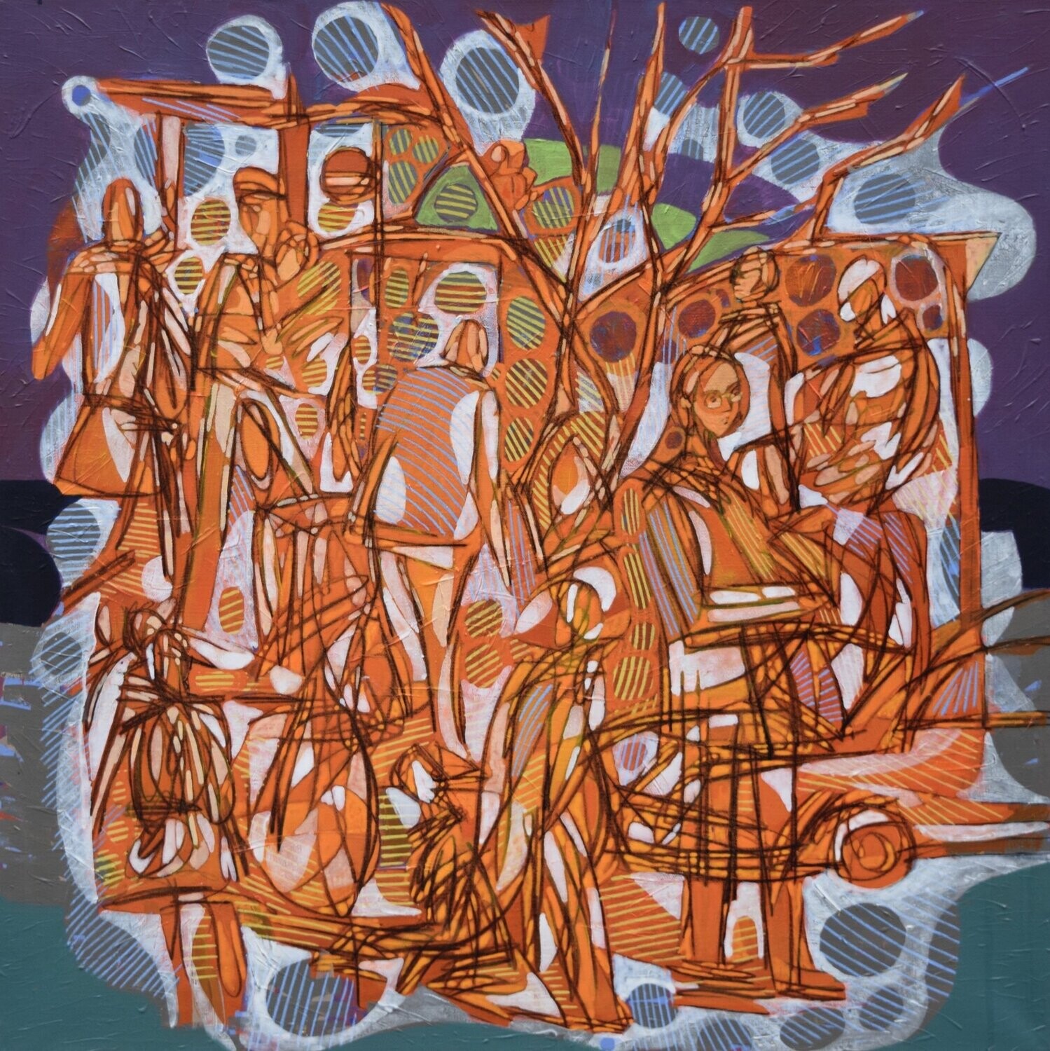 City,  Acryilc  on the canvas. /  Figurative , Light as Form // Size : ca. 80 x 80 x 2 cm,