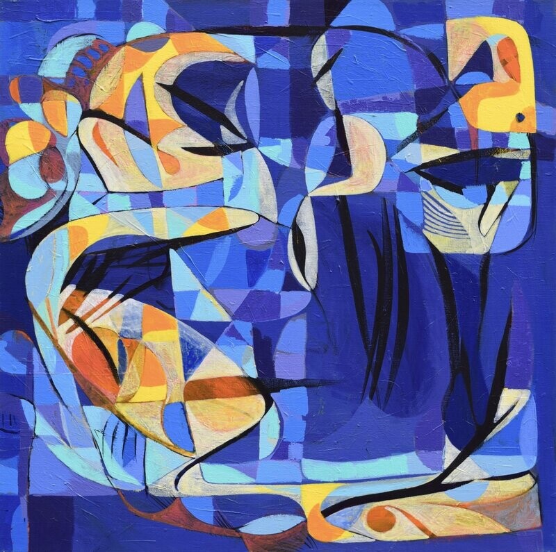 City,  Blue,  Acryilc  on the canvas. /  Figurative , Light as Form // Size : ca. 80 x 80 x 2 cm,