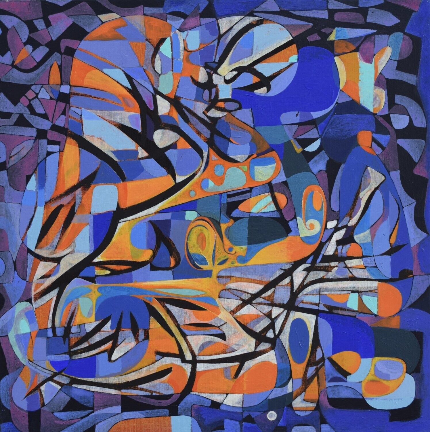 City.  Blue,  Acryilc  on the canvas. /  Figurative , Light as Form // Size : ca. 80 x 80 x 2 cm,