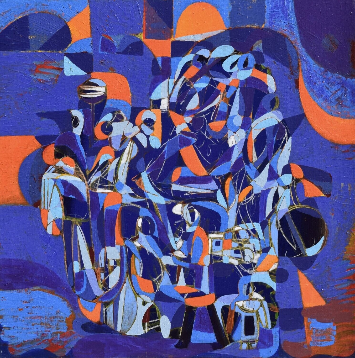 City  .Blue ,  Acryilc  on the canvas. /  Figurative , Light as Form // Size : ca. 80 x 80 x 2 cm,