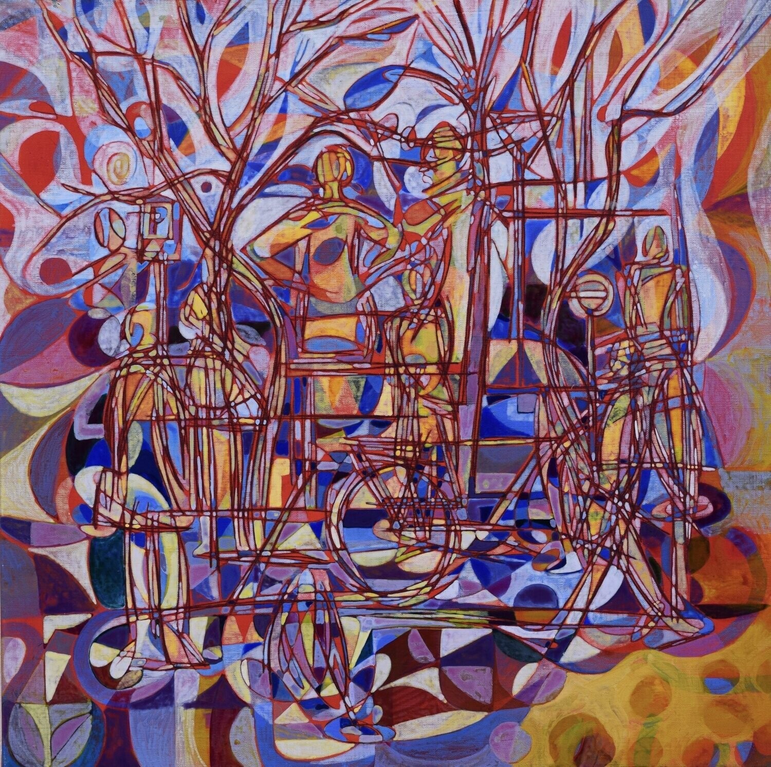 City,Blue,  Acryilc  on the canvas. /  Figurative , Light as Form // Size : ca. 80 x 80 x 2 cm,