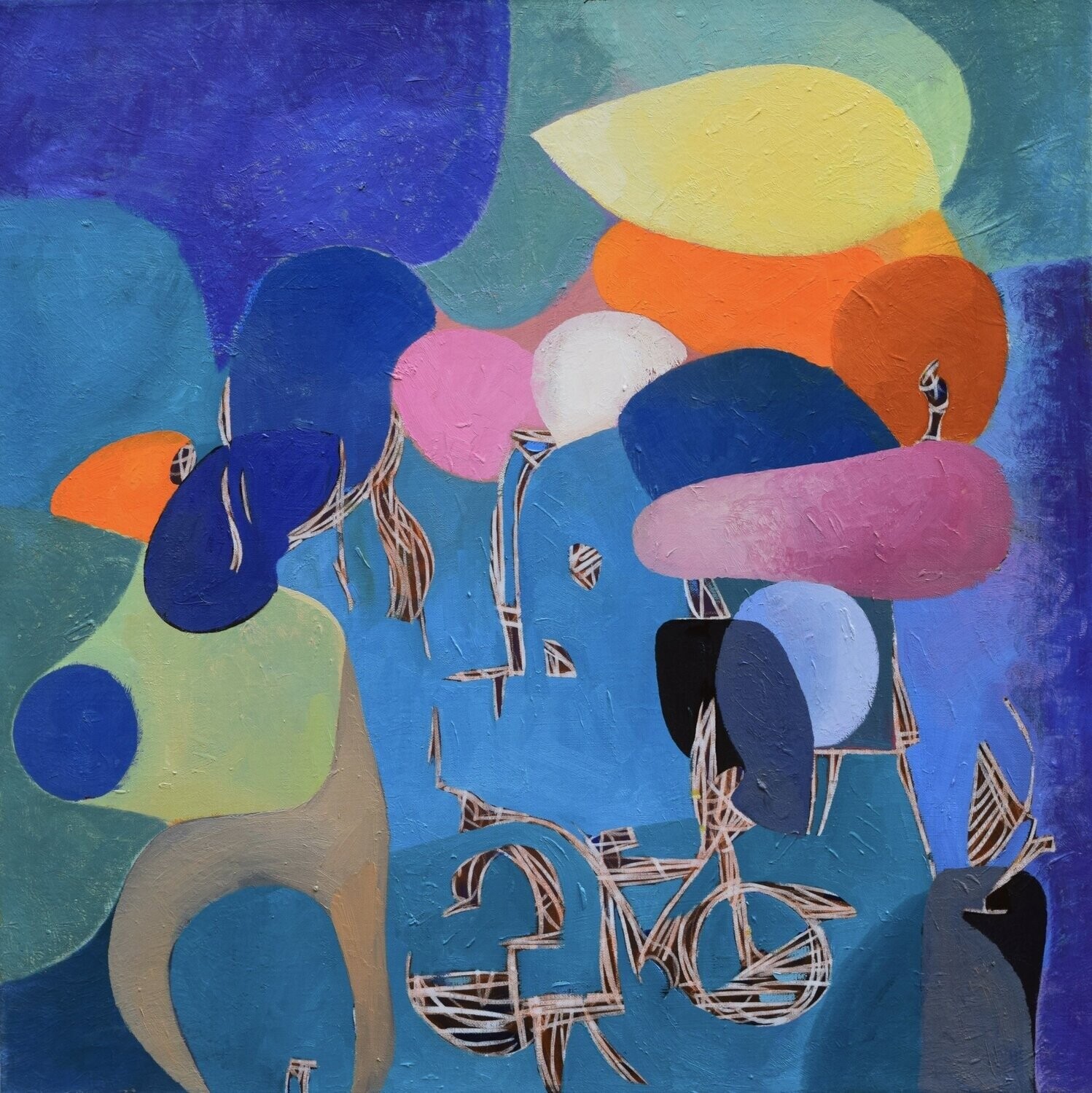 City. Blau .Oil  on the canvas. /  Figurative , Light as Form // Size : ca. 80 x 80 x 2 cm,