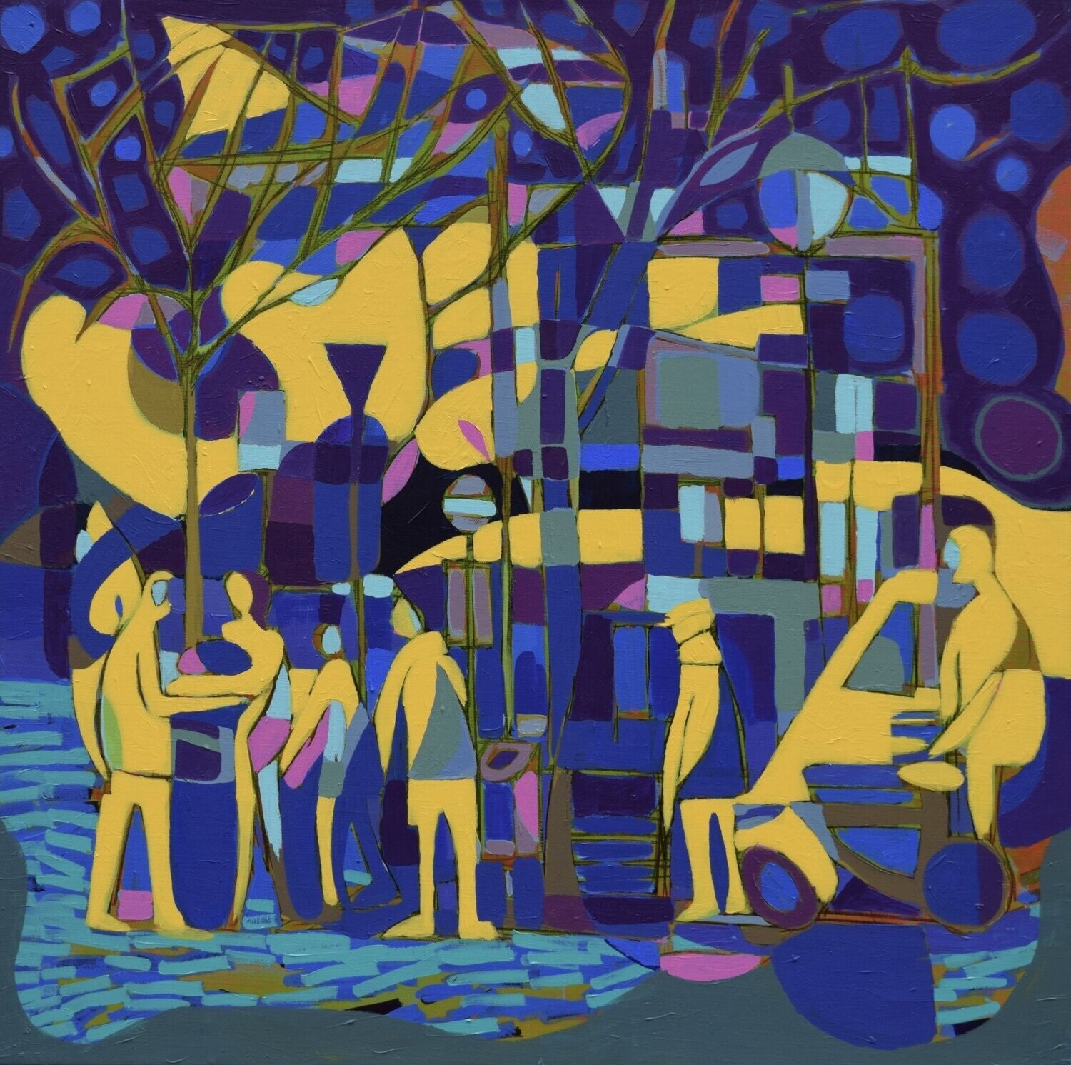 City   Blau   ,   Acryilc  on the canvas. /  Figurative , Light as Form // Size : ca. 80 x 80 x 2 cm,