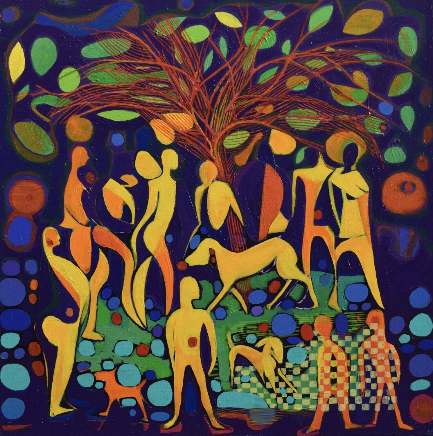 City,  Acryilc  on the canvas. /  Figurative , Light as Form // Size : ca. 80 x 80 x 2 cm,