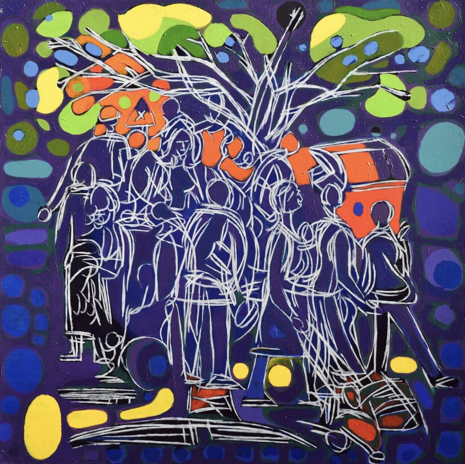 City,  Acryilc  on the canvas. /  Figurative , Light as Form // Size : ca. 80 x 80 x 2 cm,