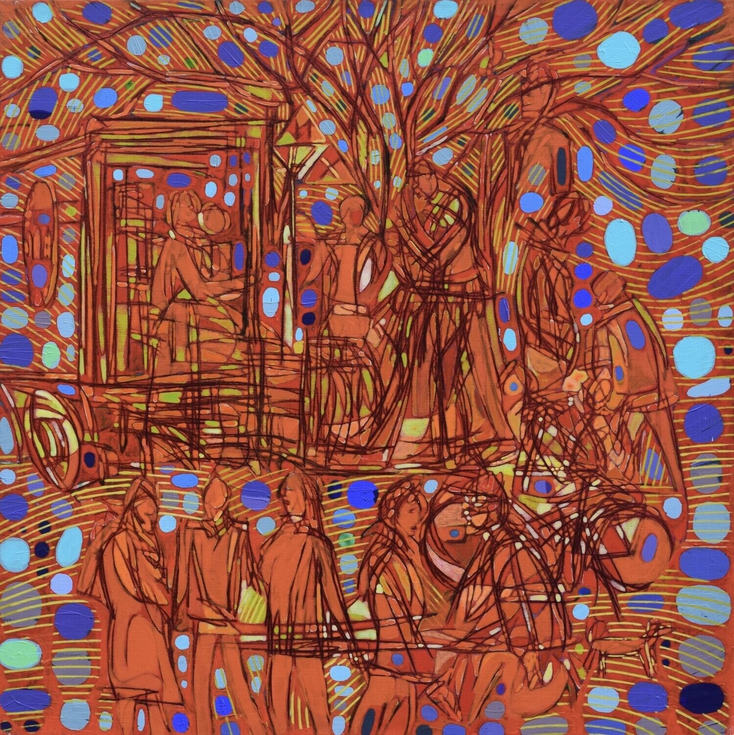 City. Orang ,  Acryilc  on the canvas. /  Figurative , Light as Form // Size : ca. 80 x 80 x 2 cm,
