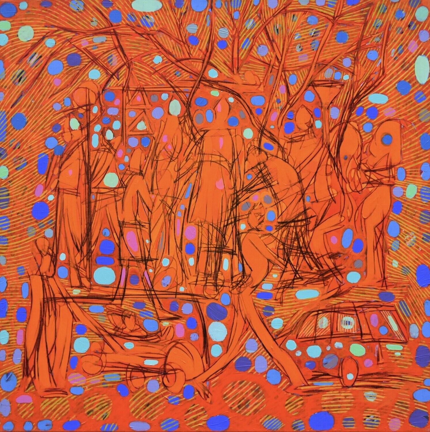 City,  Acryilc  on the canvas. /  Figurative , Light as Form // Size : ca. 80 x 80 x 2 cm,