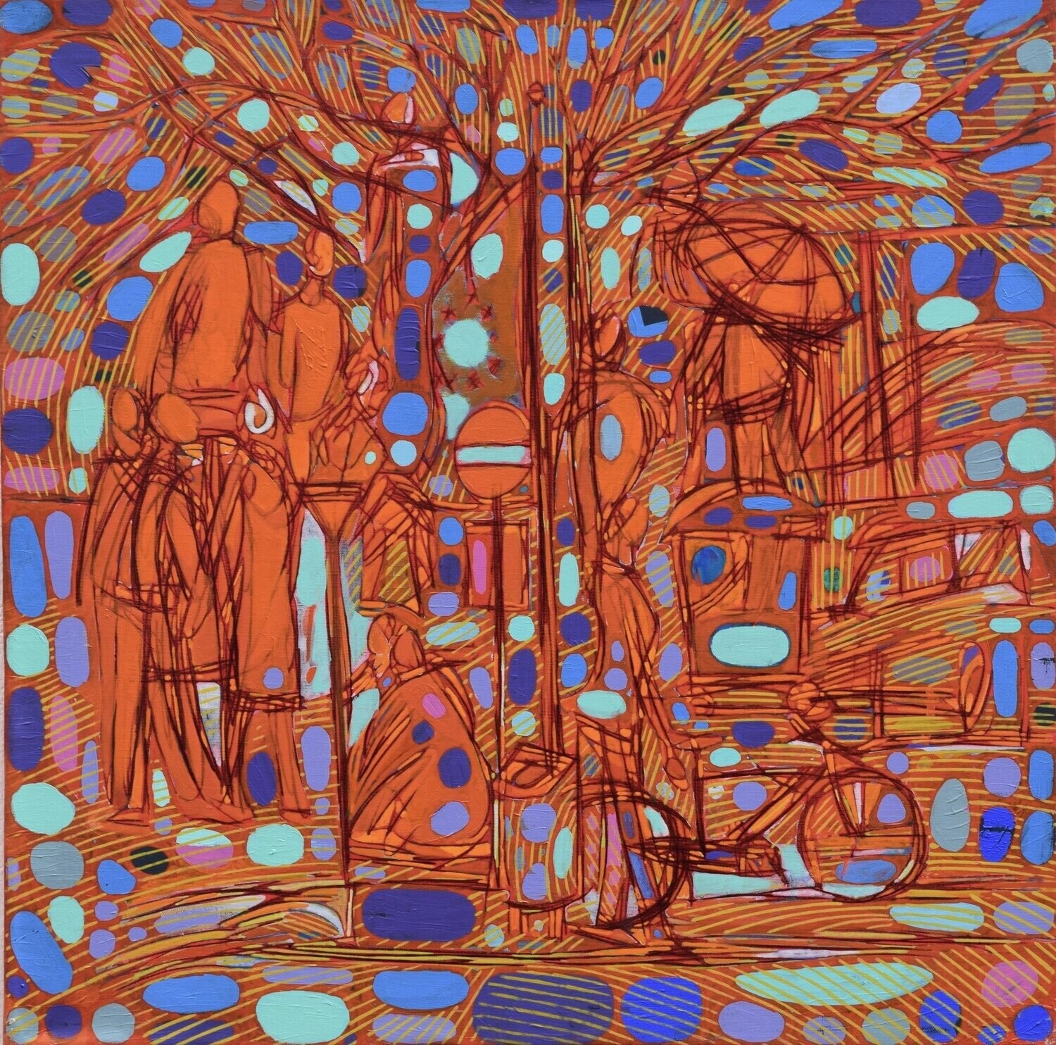 City .Orang ,  Acryilc  on the canvas. /  Figurative , Light as Form // Size : ca. 80 x 80 x 2 cm,