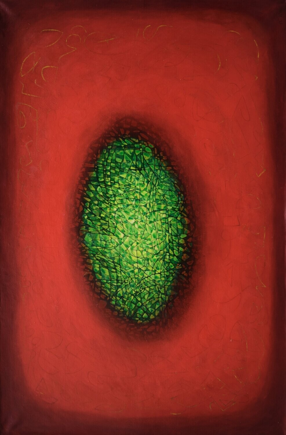 Red world Oriental miniature,  Acryilc  on the canvas // Size . 80 x 120 x 2 cm