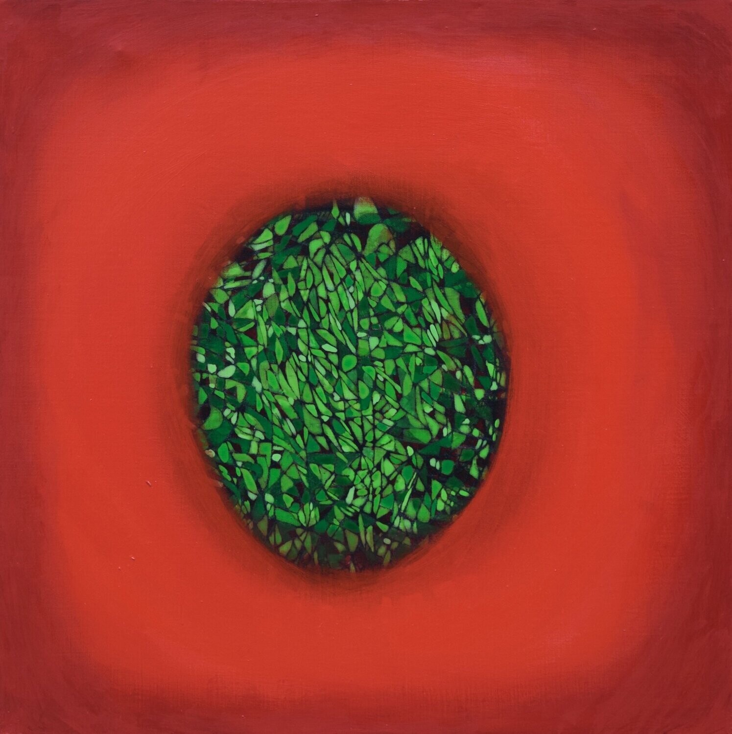 Red world,  Oriental miniature,  Acryilc  on the canvas // Size : ca. 80 x 80 x 2 cm,
