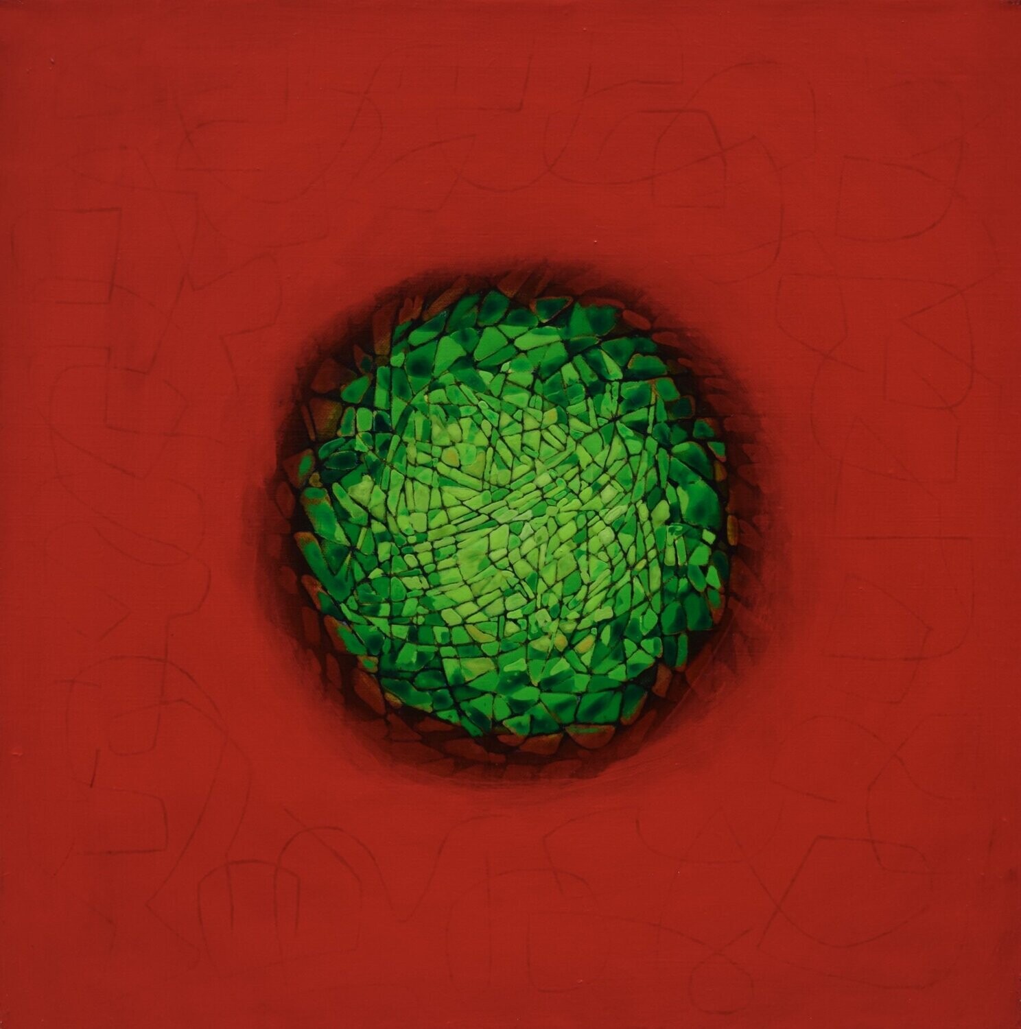 Red world,  Oriental miniature,  Acryilc  on the canvas // Size : ca. 80 x 80 x 2 cm,