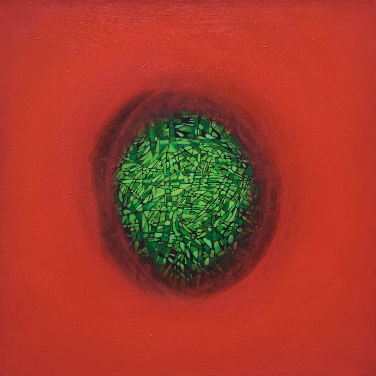 Red world,  Oriental miniature,  Acryilc  on the canvas // Size : ca. 80 x 80 x 2 cm,