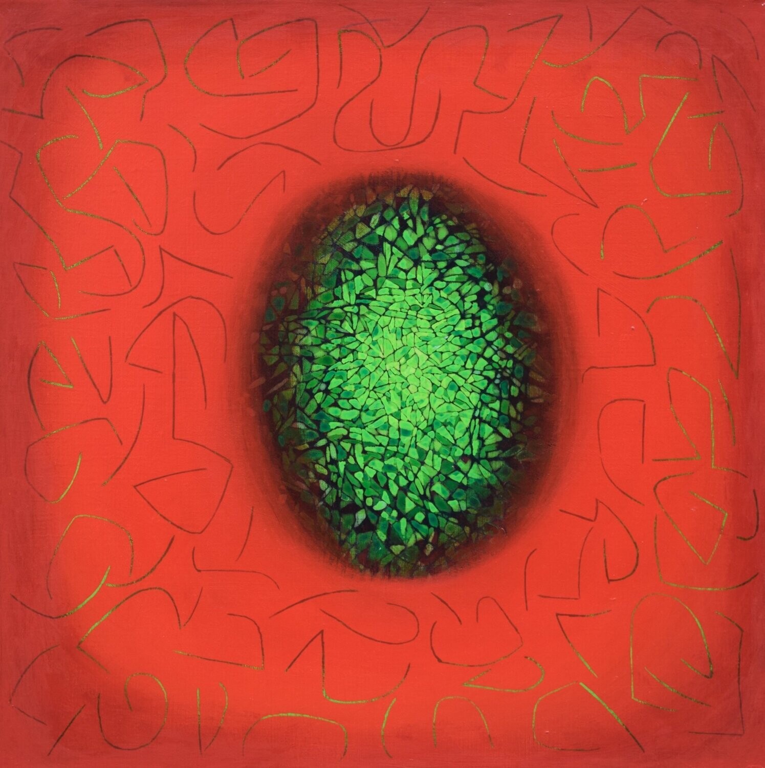 Red world,  Oriental miniature,  Acryilc  on the canvas // Size : ca. 80 x 80 x 2 cm,