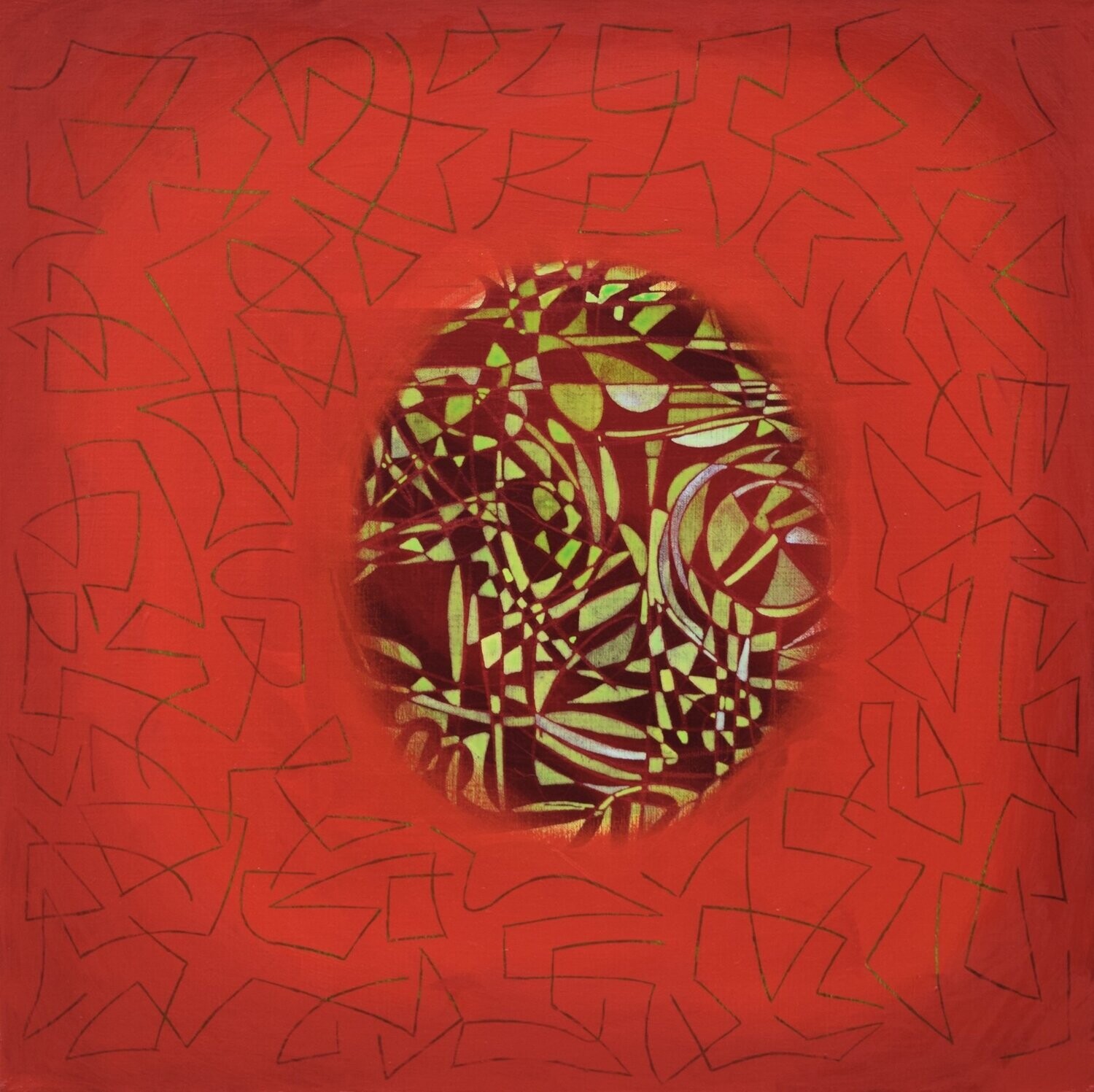 Red world,  Oriental miniature,  Acryilc  on the canvas // Size : ca. 80 x 80 x 2 cm,