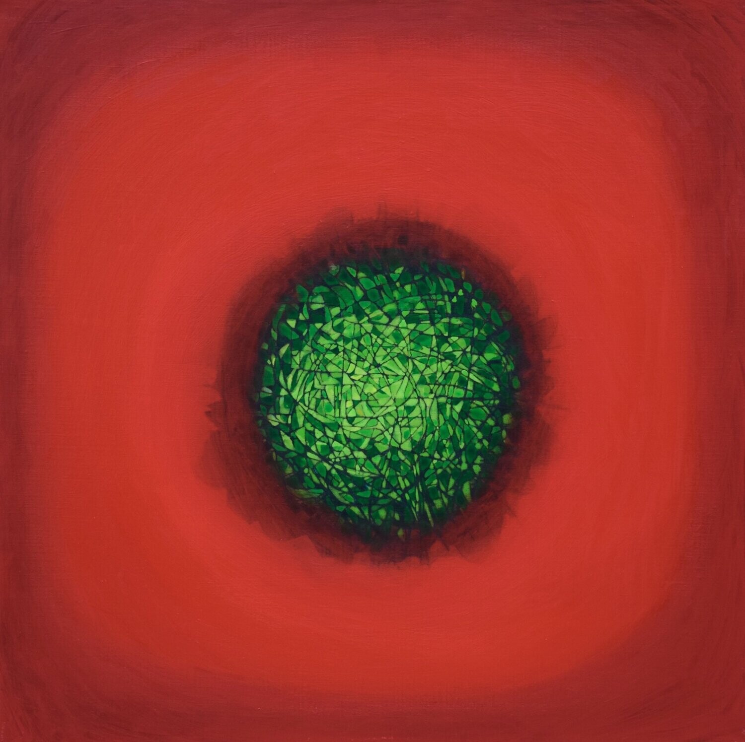 Red world,  Oriental miniature,  Acryilc  on the canvas // Size : ca. 80 x 80 x 2 cm,