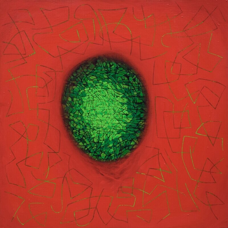 Red world Oriental miniature, Acryilc on the canvas // Size : ca. 80 x 80 x 2 cm, Red world Oriental miniature, Acryilc on the canvas // Size : ca. 80 x 80 x 2 cm,