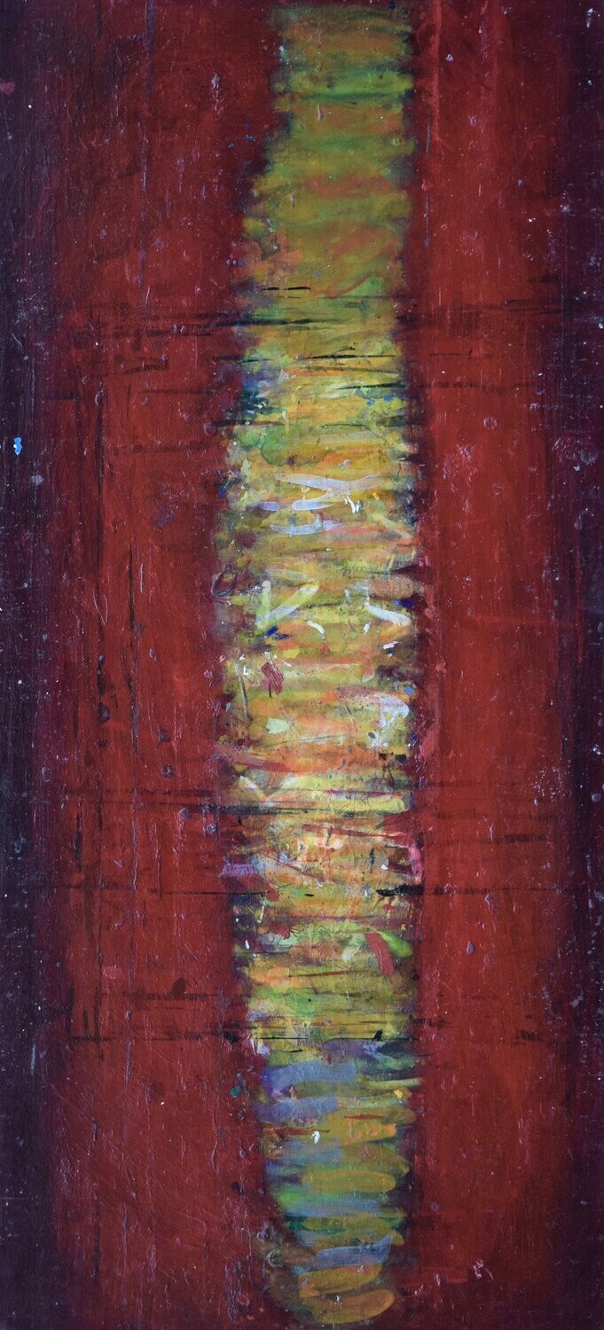 Pigment and acrylic on paper and their collage on canvas with wooden frame // Size: ca.. 30 x 80 x 4 cm,