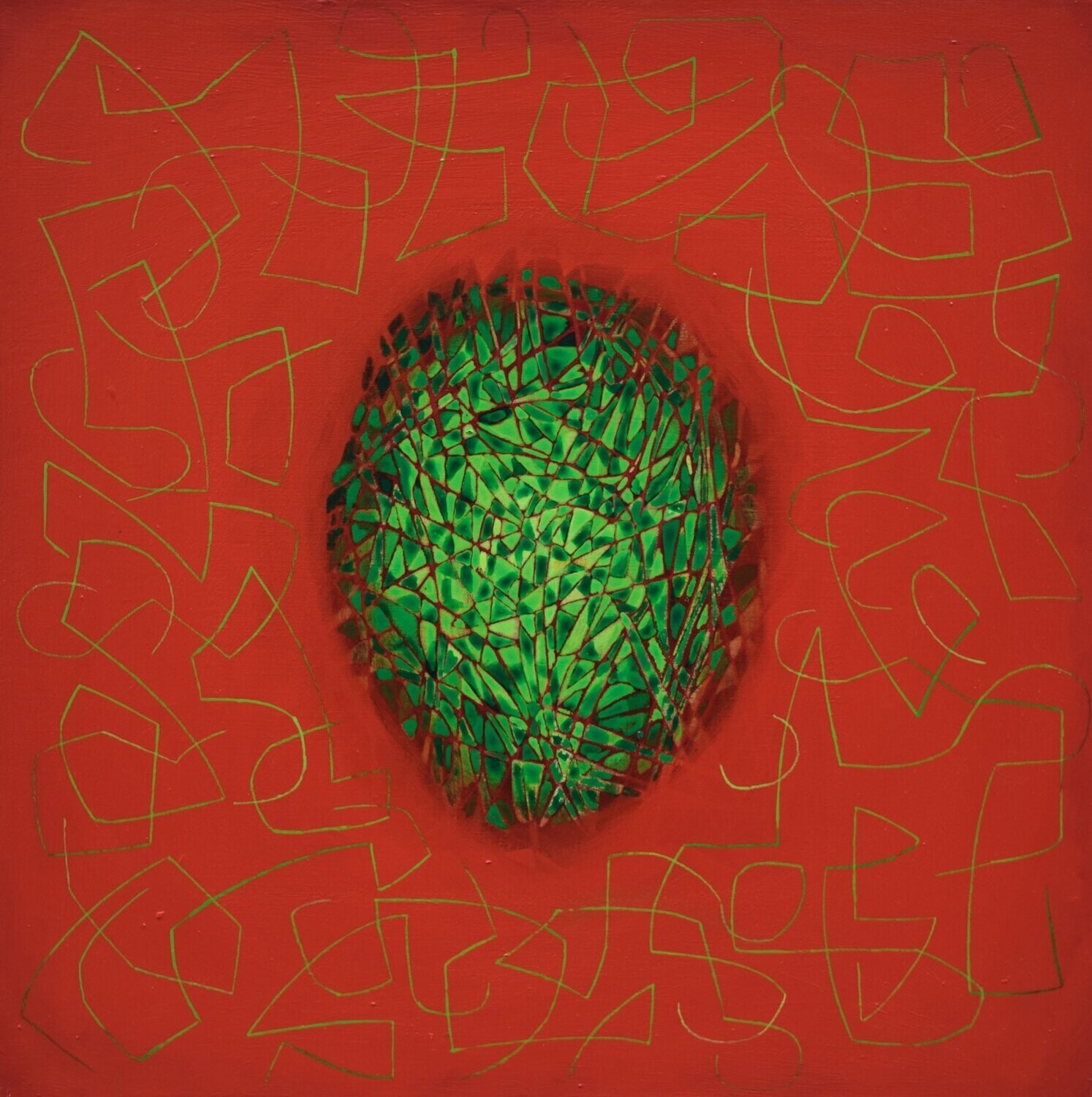 Red world Oriental miniature,  Acryilc  on the canvas // Size : ca.  80 x 80  x 2 cm,