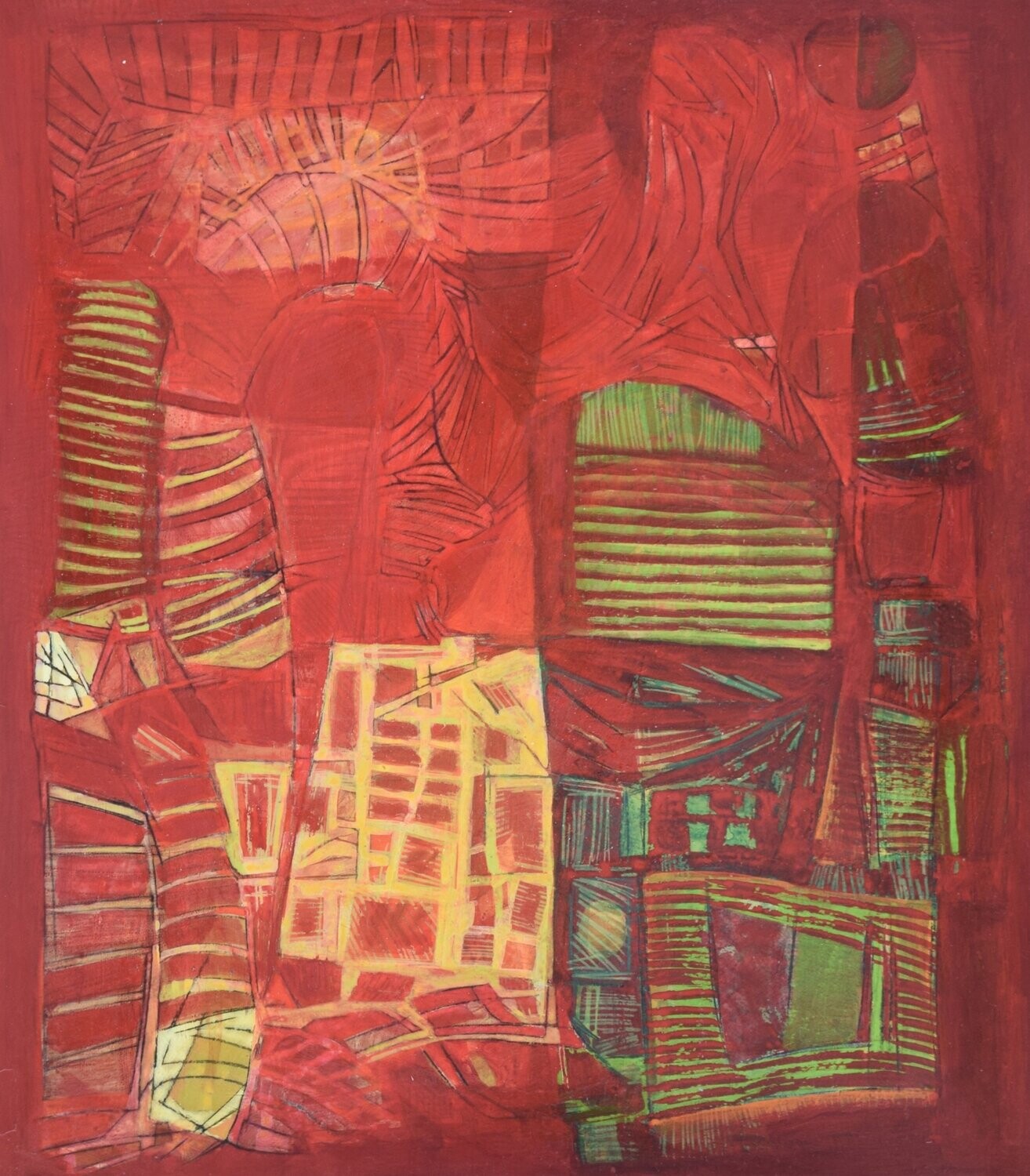 Rote welt  , acrylic on paper and  on canvas    / / Size: ca.. 65 x 80 x 4 cm