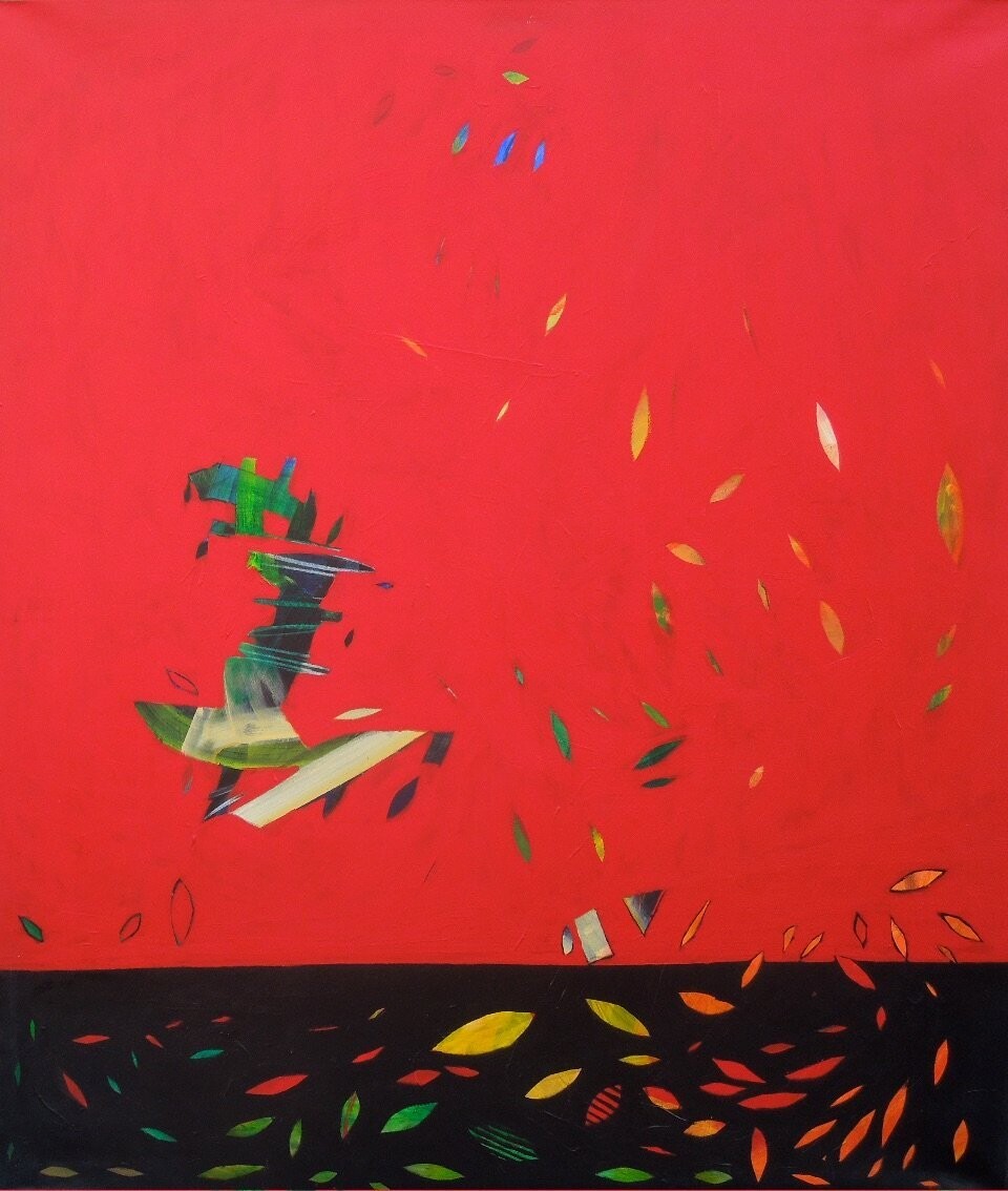 Red world Oriental miniature,  Acryilc  on the canvas // Size : ca. 120 x 140 x 2 cm,