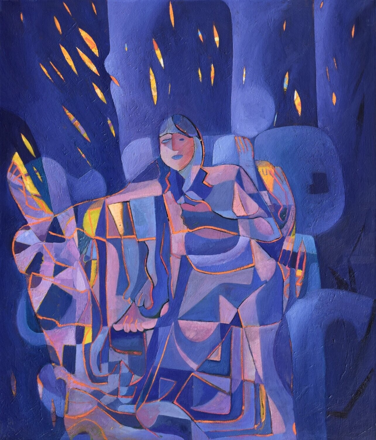 Oil  on canvas with wooden frame : ca. 120 x 140 x 2 cm,