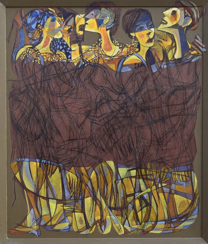 Collage​:  Pigment and acrylic  on canvas with wooden frame // Size: ca.. 120 x 140 x 4 cm,