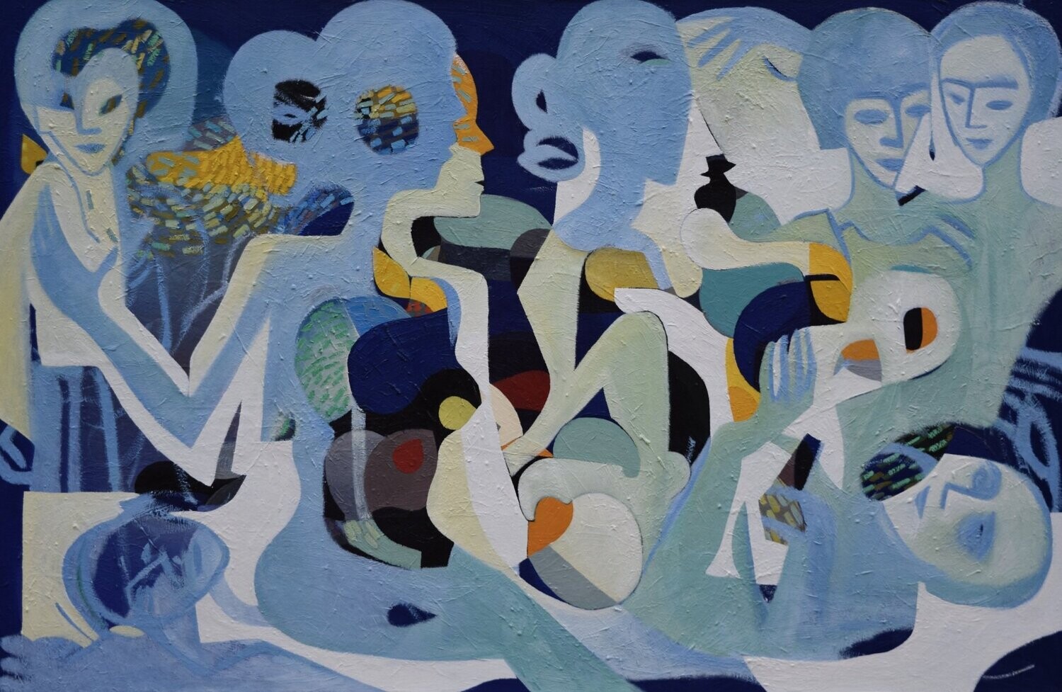 Oil  - Blau   Figurative  //Size : ca. 90 x 160 x 2 cm,